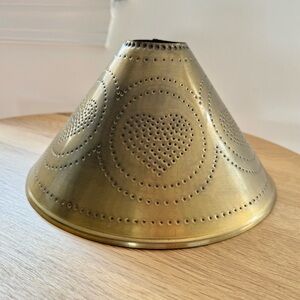 Vtg Oil Lamp SHADE Hurricane Country Primitive Punched Hearts Metal Brass